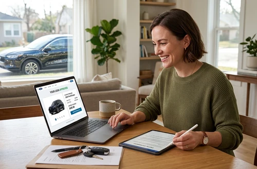 Happy customer receiving car keys